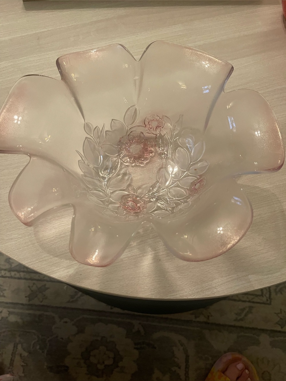 Vintage Pink Depression Glass Floral Fruit Bowl Retro Granny Core Cottage Floral